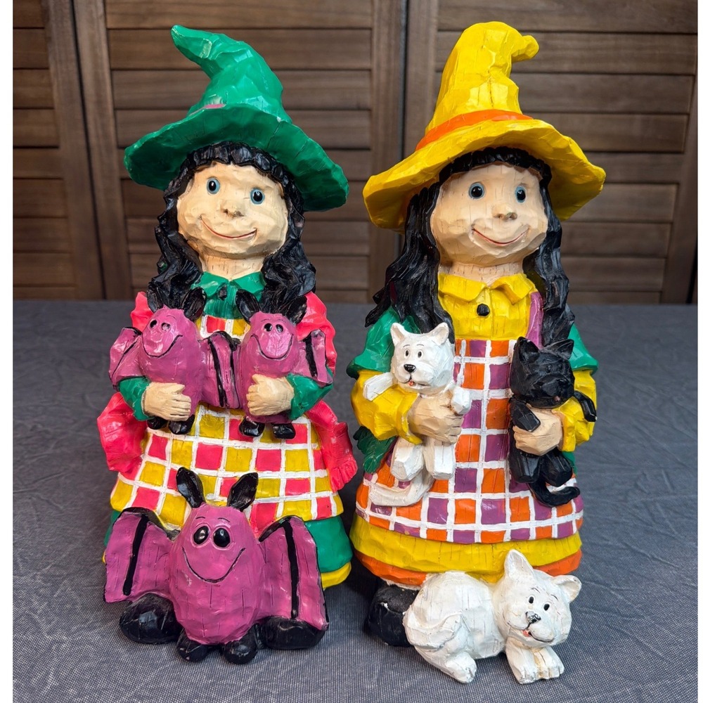 Unbranded Halloween Witch Figurine Set Multicolor Faux Carved Wood Resin